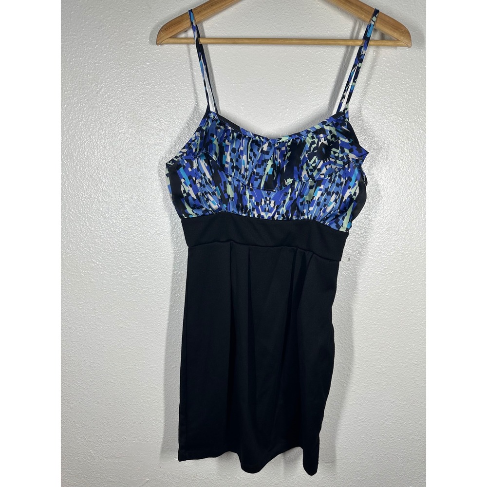 One Clothing Mini Dress Womens S Blue Black Abstract Print Empire Waist‎ 6794